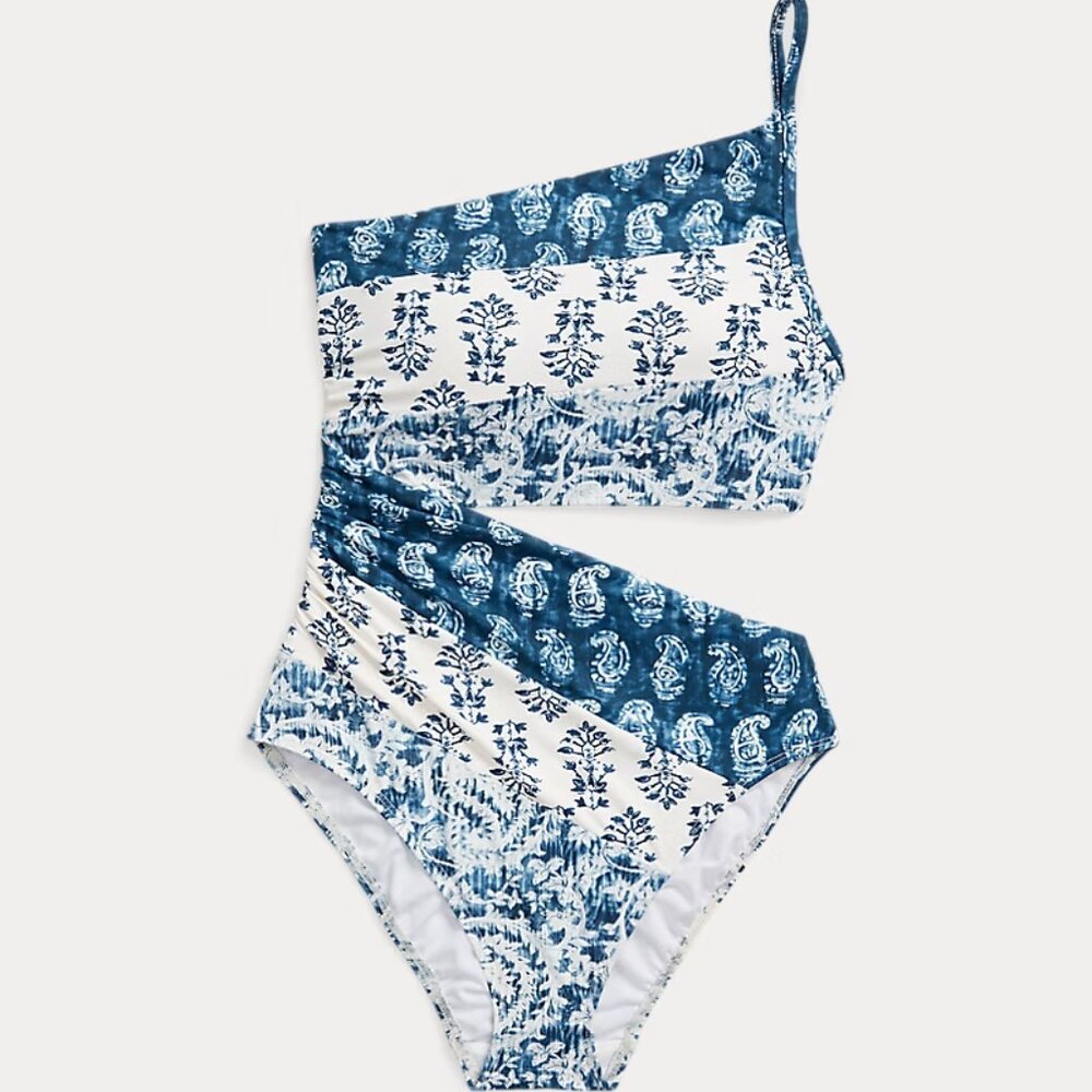 NWT Lauren Ralph Lauren Women's Floral Patchwork Cut Out One Piece Swimsuit 14